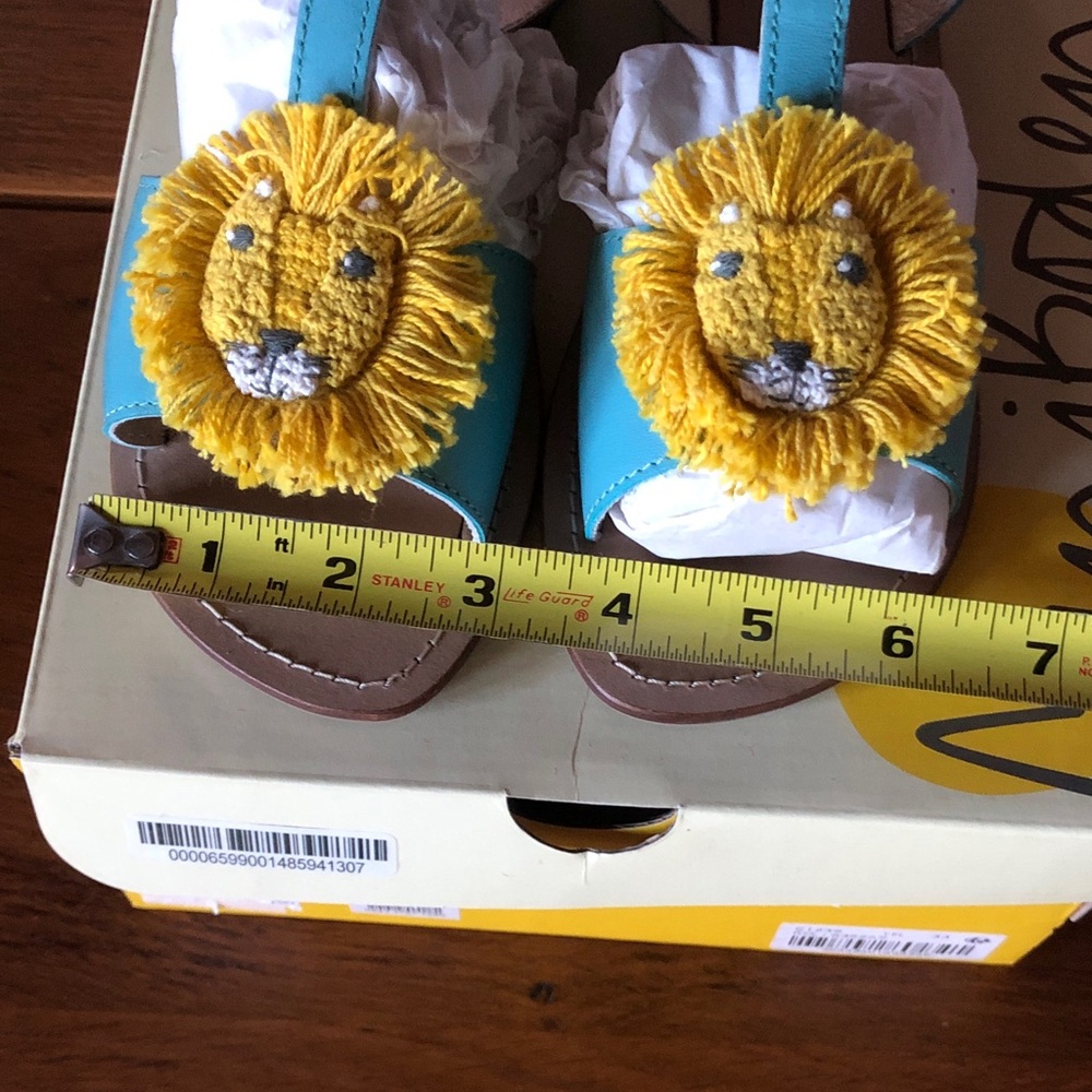 Mini Boden Blue Sandals Raffia Yellow Lion Appliqué - Picture 3 of 8